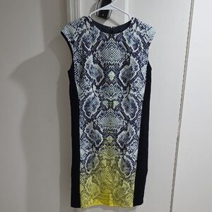 Magaschoni Black and Yellow Snake Print Midi Dress